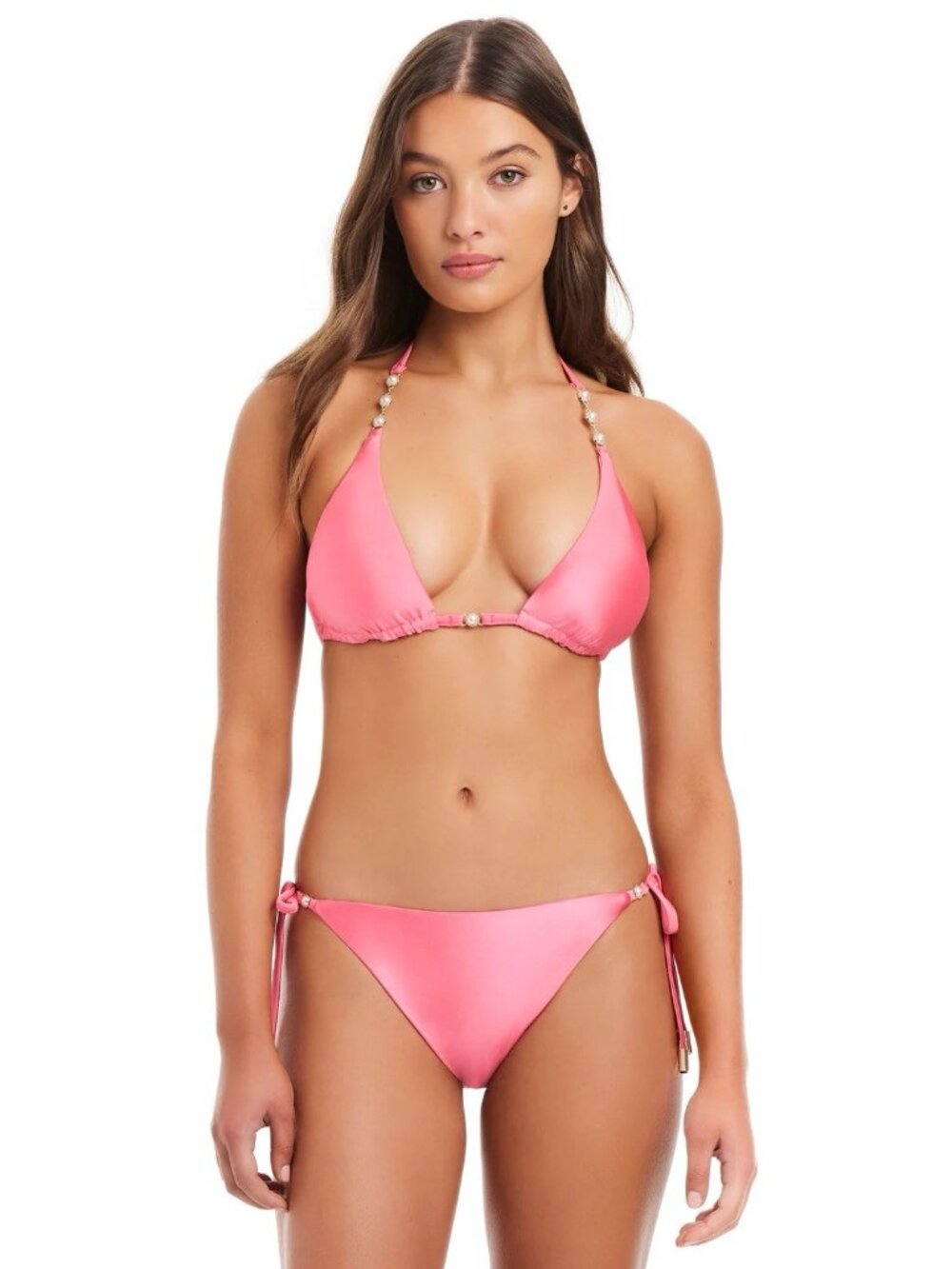 Red Carter Shine Solids Women Triangle Bikini Top,Tie Back,Ballerina Pink,Sm
